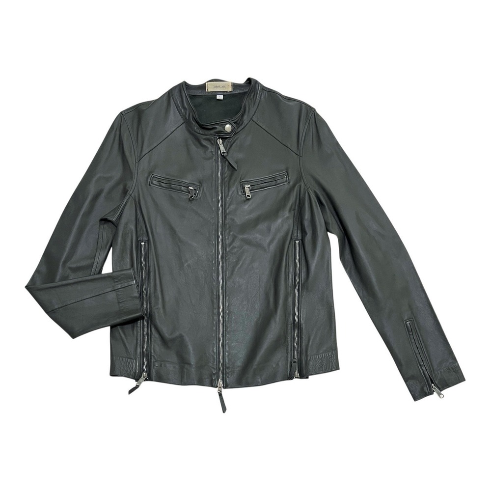 JAKETT Fitted Vintage Leather Vespa Jacket Motorcycle Riding Dark Olive Womens L